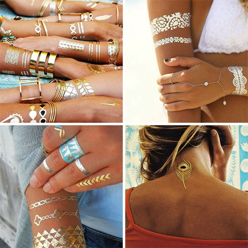 10 Cartelas Flash Tattoos Gold Tatuagem Temporaria Adesiva