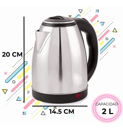 Imagen 2 de 5 de Pava Electrica Jarra Acero Inoxidable Mate Cafe 2 Litros