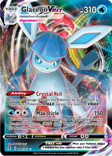 Cartas Pokemon Glaceon Vmax 041/203 Full Art Evs