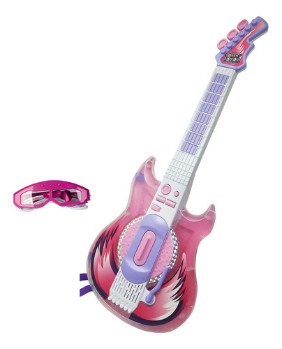 Guitarra Infantil Rockstar Rosa C/ Luz+ Óculos Microfone Mp3