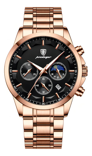 Reloj De Negocios Poedagar P928 Cronógrafo Luminoso De Cuarzo Color De La Correa Oro/negro