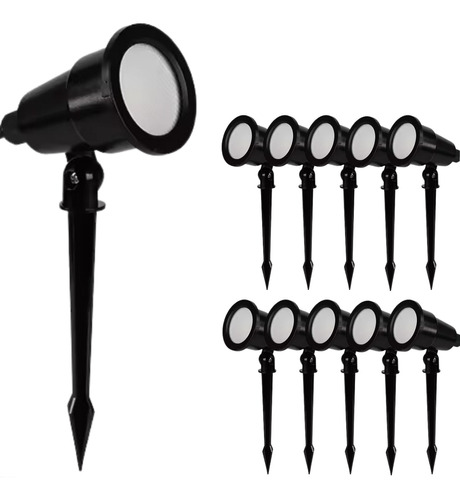 Kit 10 Luminária Espeto Jardim Cob Led 7w Branco Quente