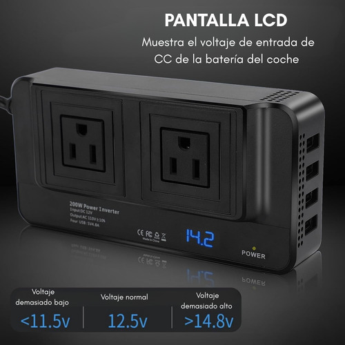 Inversor De Corriente Para Auto Coche 200w Dc 12v A 220v