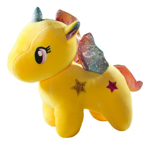 Peluche Infantil Unicornio Bonito Con Alas Kawaii Amarillo