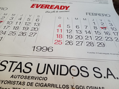Almanaque Antiguo 1996 Eveready Fotos Aldo Sessa (Usado)