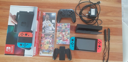 Nintendo Switch 32gb Rojo Y Azul Neón/control Adic./3juegos