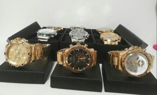 Kit Com 5 Relógios Masculino Dourado + Caixa Atacado Revenda