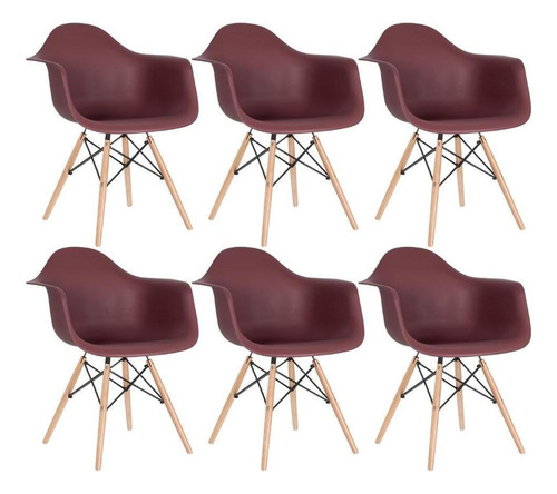 6 Cadeiras  Eames Wood Daw Com Braços Jantar Cozinha Cores Estrutura Da Cadeira Marrom