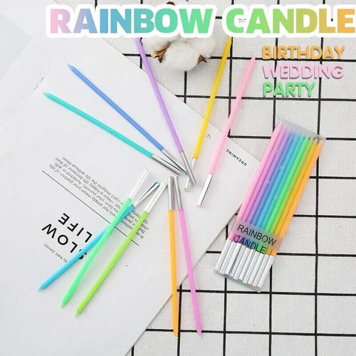 1 Juego De Velas Largas Con Forma De Arcoíris Para Tartas, V