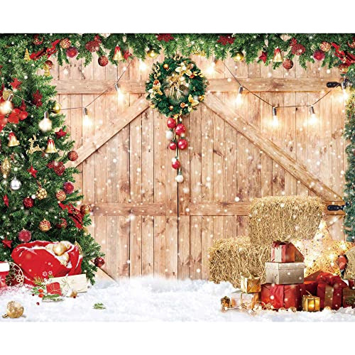 Haboke 10x8ft Soft Fabric Rustic Christmas Barn Wood F4pjk