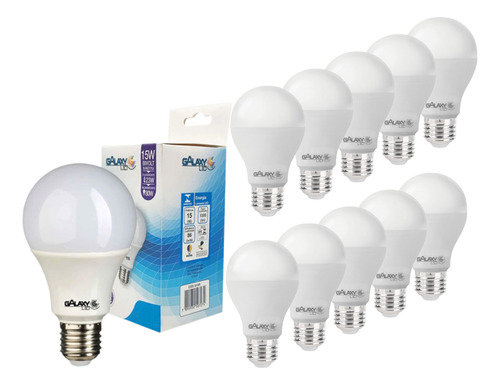 Lâmpadas Led Galaxy Bulbo 15w 6500k E-27 Kit C/ 10 Bivolt 