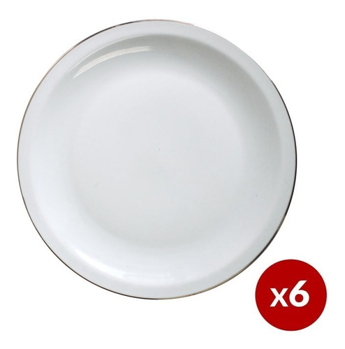 6 Plato Playo 21cm Borde Dorado Filo Oro Porcelana Tsuji 499