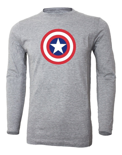 Polera Manga Larga De Hombre Avengers Capitán América Escudo