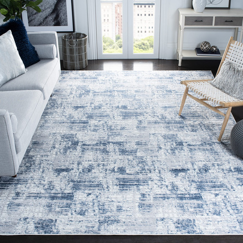 Alfombra Cuadrada 2 Metros Azul Marino Gris Claro Moderna