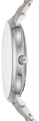 Reloj Michael Kors Pype Tres Tonos Para Dama Mk3901 Correa Plateado, Dorado Y Rosa Bisel Plateado