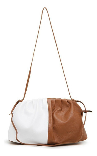 Bolsa Estilo Bottega Venetta Couro Legitimo Alça Removivel Cor Branco/caramelo