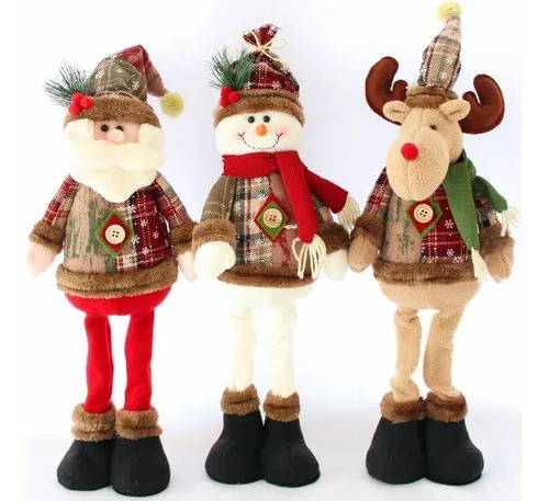 Muñeco Peluche Navideña Reno Papa Noel Muñeco Nieve 3 Pcs