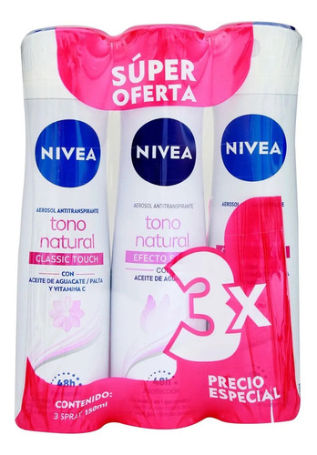 Pack 3 Desodorante Nivea Spray De 150ml Fragancia Tono Natural