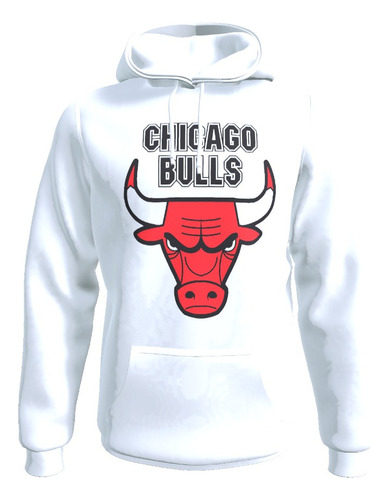 Poleron Canguro Capucha Chicago Bulls, Blanco, 100% Algodón