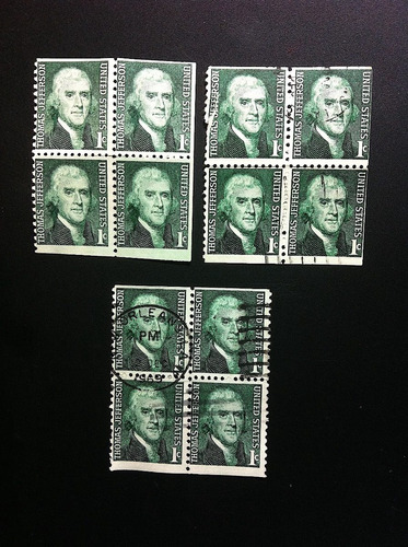 12 Timbres Postales E U A Estampillas Jefferson 1¢ 1968  