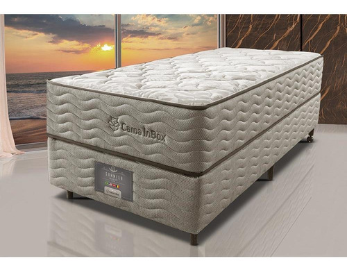 Cama Box Solteiro Colchão Euro + Box 88x188x71 Molas Ensacadas Cama inBox Ocean Bege