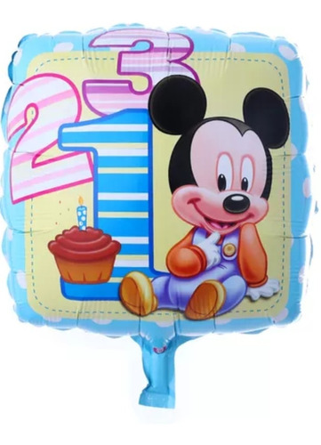 12 Globos Minnie Mickey Bebe. Con Varillas 45x45 Cm