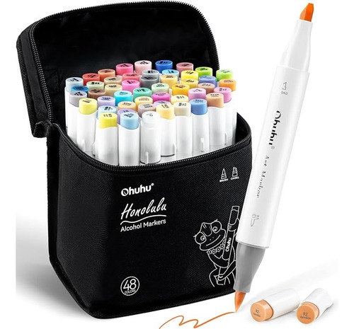 Ohuhu Marcadores De Alcohol - 48 Brush & Chisel Mid-tone 48 Marcadores