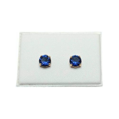 Aros De Oro 18k Redondos Con Cubics Color Azul Niña Mujer