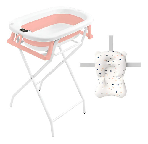 Banheira Bebê Dobrável Com Suporte Termômetro E Almofada Cor Rosa
