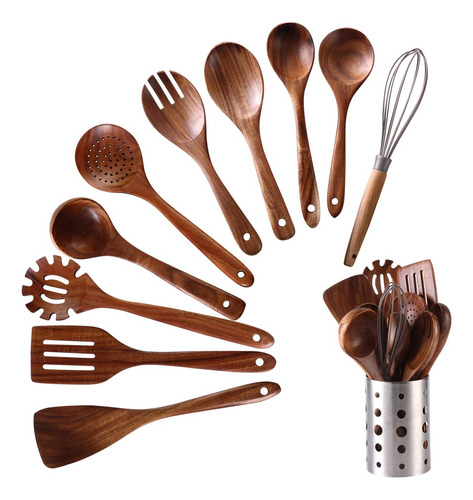Juego De Utensilios De Cocina De Madera Con Soporte