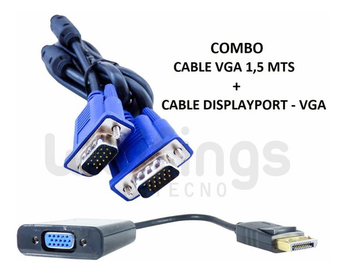 Combo Adaptador Displayport Dp Video + Cable Vga 1,5 Metros 