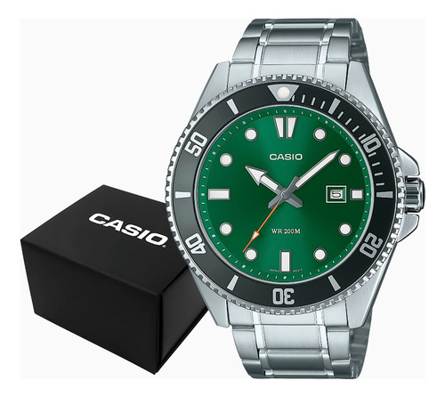 Relógio Casio Duro Masculino Analógico Fundo Verde Em Aço Prateado Prateado Verde