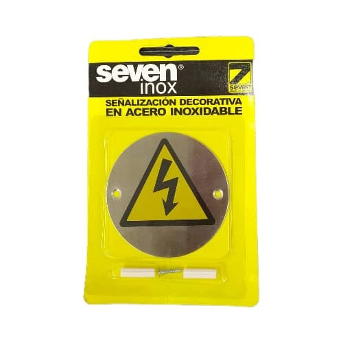 Señal Seg Riesgo Electrico En Acero Inox. 8x8cm Seven