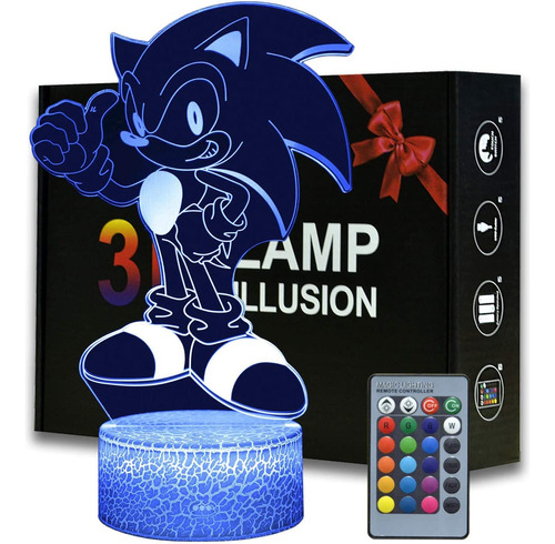 Uitirla Lampara Ilusion Sonico 3d Luz Nocturna Sonic Juguete