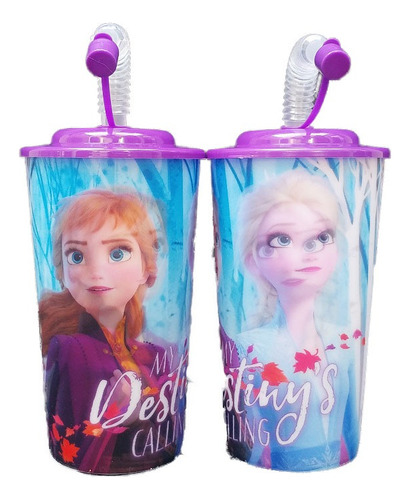 Fiesta Frozen 20 Vasos Con Tapa Y Popote Vasos Plastico Color Violeta