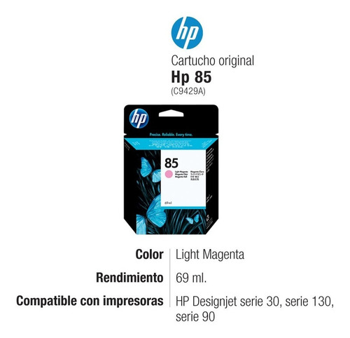 Imagen 2 de 6 de Cartucho Hp 85 Light Magenta Original C9429a 69ml Hp 30 130