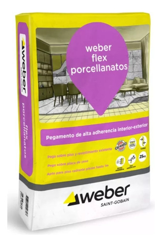 Pegamento Weber Porcelanato Flex X 25 Kg Altas Temperaturas 