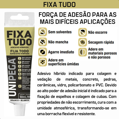 Kit 12 Silicone Fixa Tudo Cola Espelho Pia Azulejo Cuba 80g