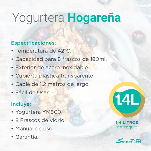 Yogurtera Smart Tek 1,4 Ltr Sano, Rico Y Economico