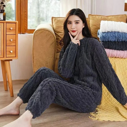 Conjunto Pijama Plush Lana Trenzado Invierno Mujer