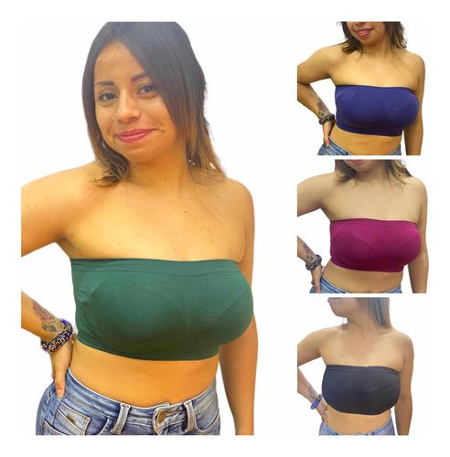 4 Piezas Top  Bandeu Licra O Top Tubo Moda Mujer Strapless