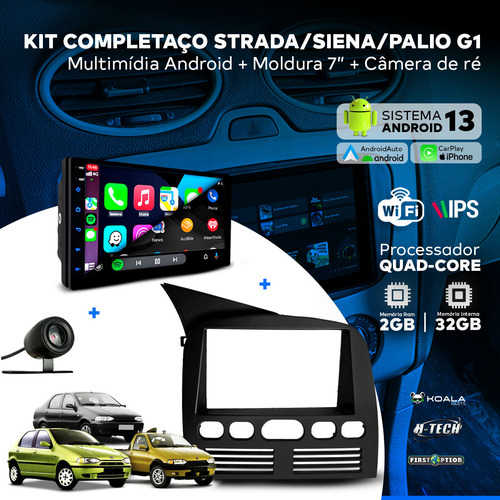 Kit Multimídia Android Carplay 7 Pol Palio/siena/strada G1