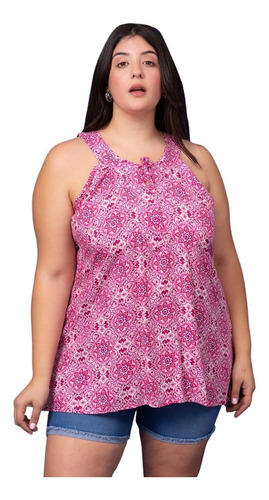Imagen 6 de 10 de Musculosa De Fibrana Corte Evase Mujer Talles Grandes