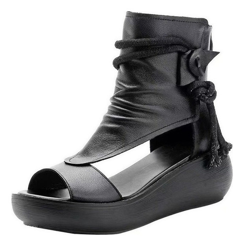 Zapatos Negro Sandalias Plataforma Dama De Cuña De Moda A