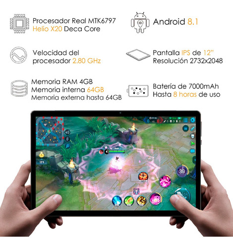 Imagen 4 de 5 de Tablet Vak 102x Deca Core 12' 64gb 2 Sim 4g Teclado 2 En 1