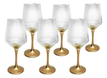 Comprar 6 Copas Vino De Vidrio Brunello Transparente Y Tallo Dorado