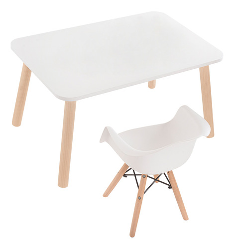 Mesa Rectangular Infantil Con Silla Eames Con Descansabrazos Blanco