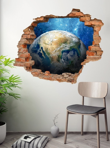 Vinil Decorativo Planeta Tierra Sticker Universo Muro Roto Color Multicolor