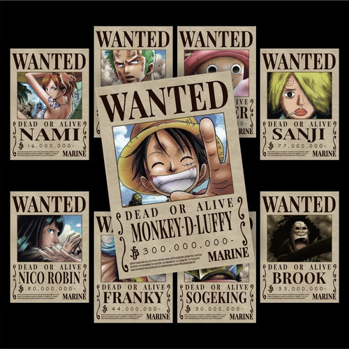 Imagen 2 de 3 de Cartel Wanted Mugiwara X 9 One Piece Antigua Recompensa