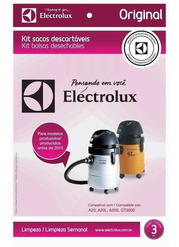 Imagem 1 de 1 de Kit 3 Sacos Descartaveis Electrolux A20 Cse19 Dt30aebr004